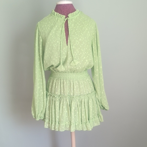 NWT Misa Los Angeles Light Green Long Sleeve Mini Dress S - Picture 1 of 7